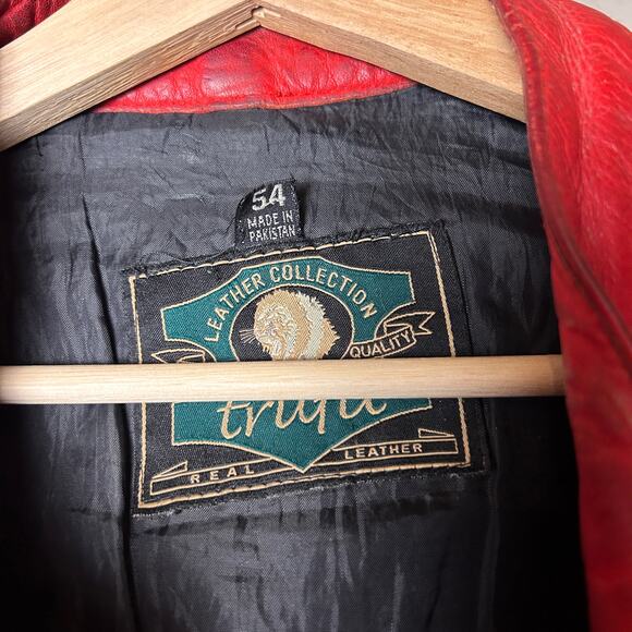 Vintage Pirelli Exit 7 Size 54 XXL Tru Fit Real Leather Red Racing Jacket - Picture 4 of 7